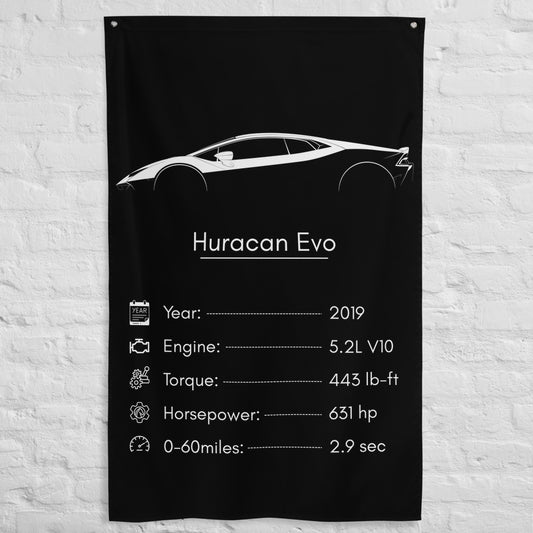 Lamborghini Huracan Evo 2019 car silhouette spec flag - White Brick Wall