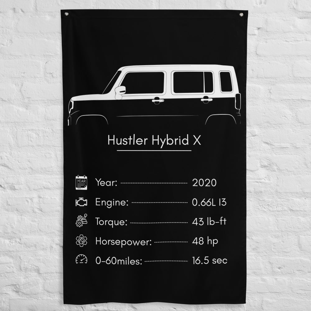 Suzuki Hustler Hybrid X 2020 car silhouette spec flag - White Brick Wall