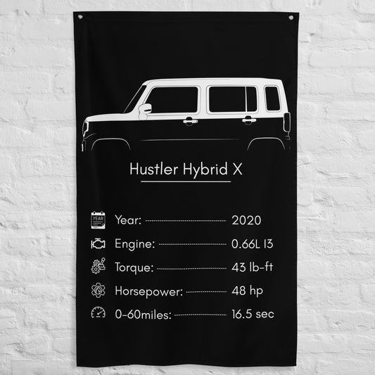 Suzuki Hustler Hybrid X 2020 car silhouette spec flag - White Brick Wall