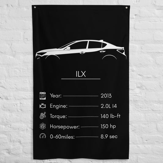 Acura ILX 2013 car silhouette spec flag - White Brick Wall