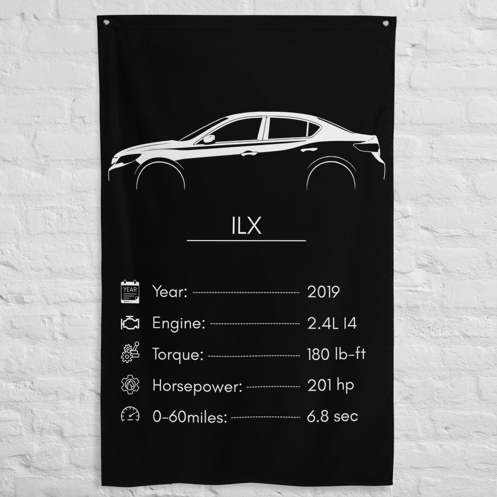 Acura ILX 2019 car silhouette spec flag - White Brick Wall