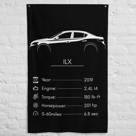 Acura ILX 2019 car silhouette spec flag - White Brick Wall