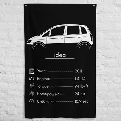 Fiat Idea 2011 car silhouette spec flag - White Brick Wall
