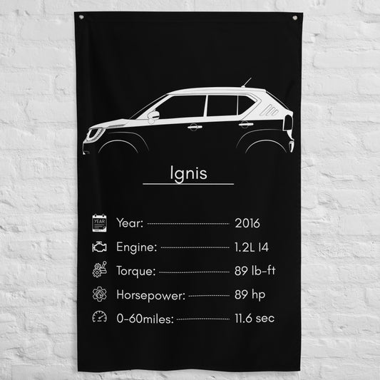 Suzuki Ignis 2016 car silhouette spec flag - White Brick Wall