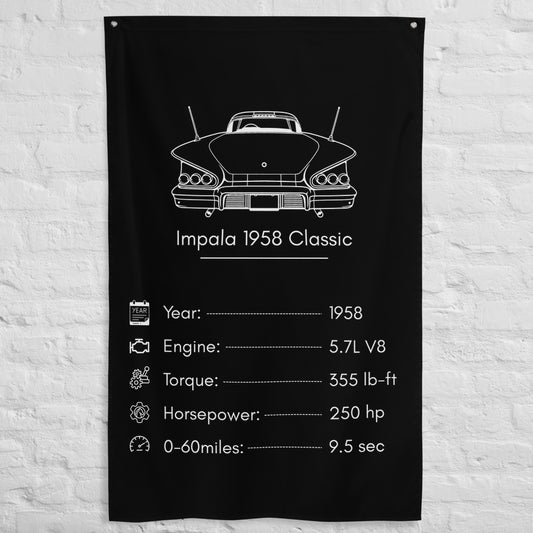 Chevrolet Impala 1958 Classic 1958 car silhouette spec flag - White Brick Wall