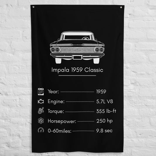 Chevrolet Impala 1959 Classic 1959 car silhouette spec flag - White Brick Wall