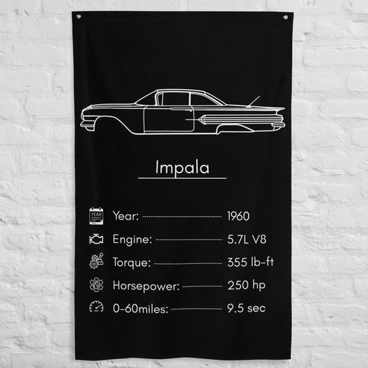 Chevrolet Impala 1960 car silhouette spec flag - White Brick Wall