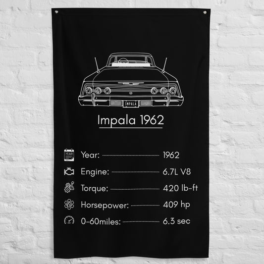 Chevrolet Impala 1962 1962 car silhouette spec flag - White Brick Wall