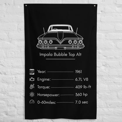 Chevrolet Impala Bubble Top 1961 (Design 2) car silhouette spec flag - White Brick Wall
