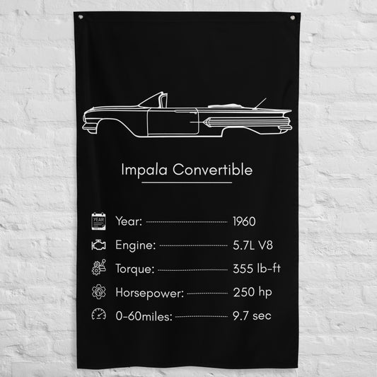 Chevrolet Impala Convertible 1960 car silhouette spec flag - White Brick Wall