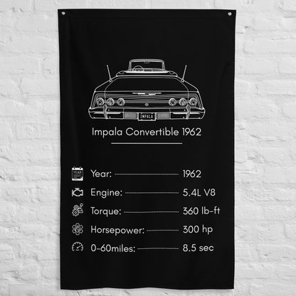 Chevrolet Impala Convertible 1962 1962 car silhouette spec flag - White Brick Wall