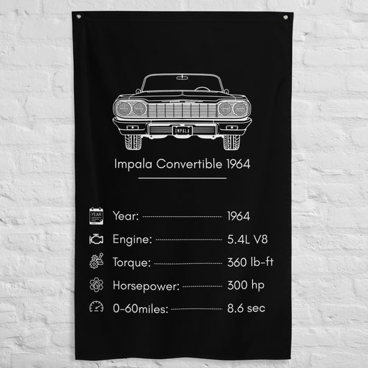 Chevrolet Impala Convertible 1964 1964 car silhouette spec flag - White Brick Wall
