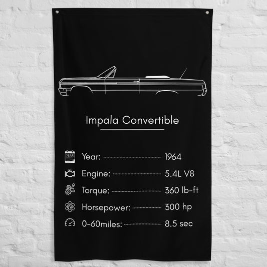Chevrolet Impala Convertible 1964 car silhouette spec flag - White Brick Wall
