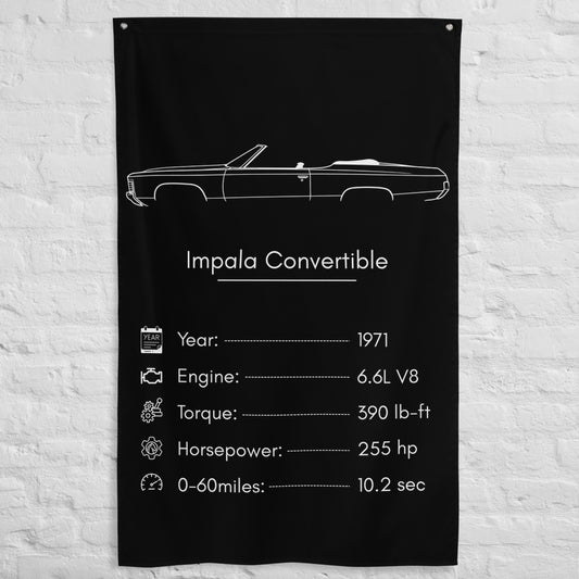 Chevrolet Impala Convertible 1971 car silhouette spec flag - White Brick Wall