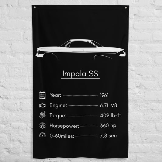Chevrolet Impala SS 1961 car silhouette spec flag - White Brick Wall