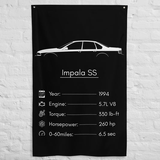 Chevrolet Impala SS 1994 car silhouette spec flag - White Brick Wall