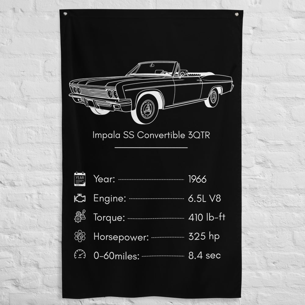 Chevrolet Impala SS Convertible 3QTR 1966 car silhouette spec flag - White Brick Wall