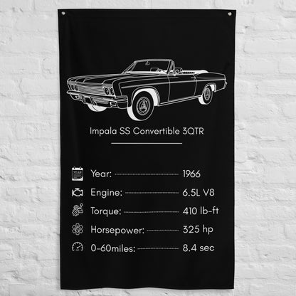 Chevrolet Impala SS Convertible 3QTR 1966 car silhouette spec flag - White Brick Wall