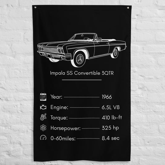 Chevrolet Impala SS Convertible 3QTR 1966 car silhouette spec flag - White Brick Wall