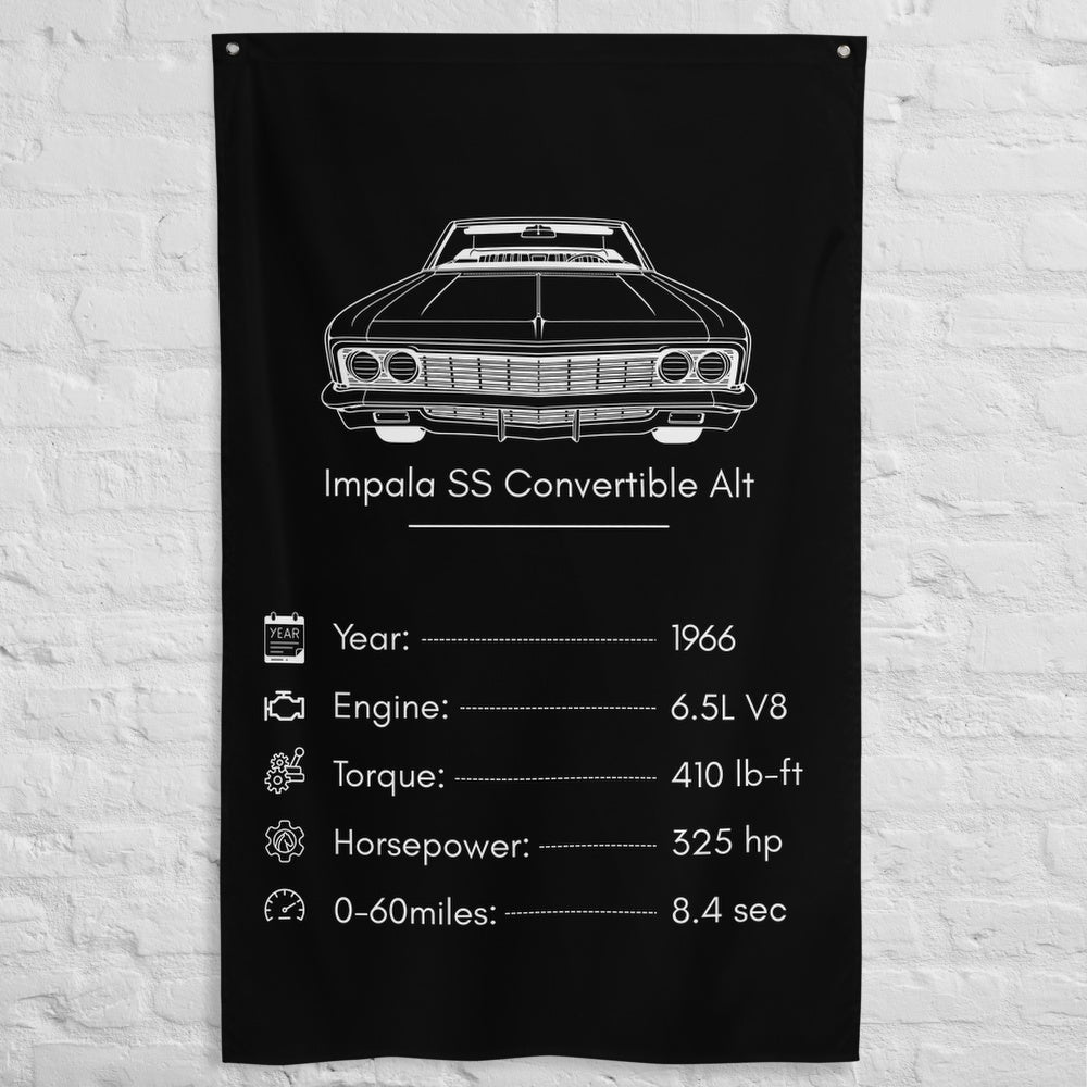 Chevrolet Impala SS Convertible 1966 (Design 2) car silhouette spec flag - White Brick Wall