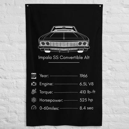 Chevrolet Impala SS Convertible 1966 (Design 2) car silhouette spec flag - White Brick Wall