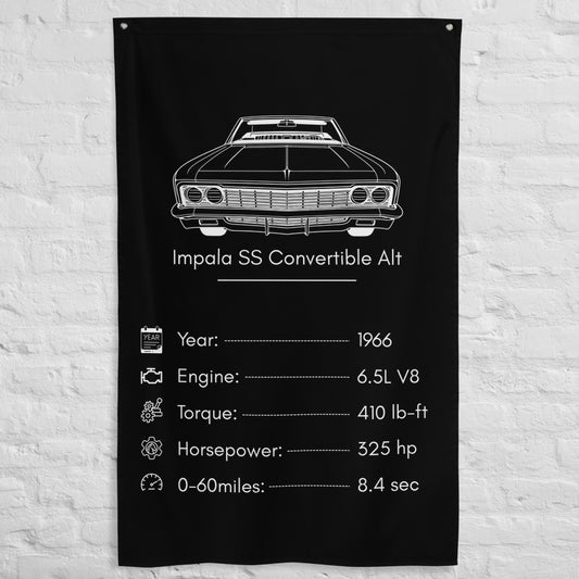 Chevrolet Impala SS Convertible 1966 (Design 2) car silhouette spec flag - White Brick Wall
