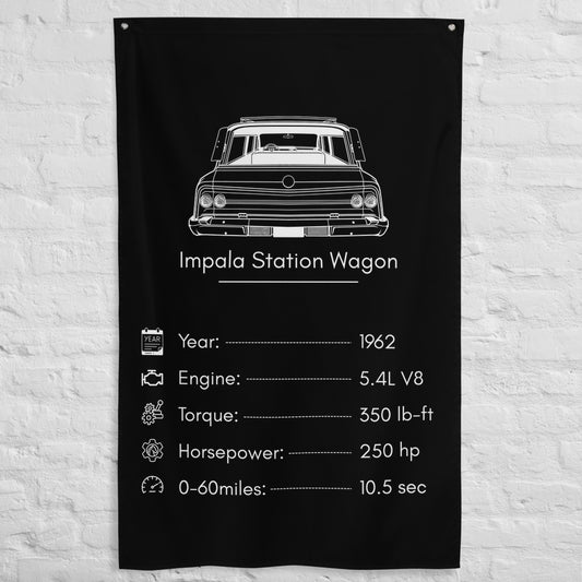 Chevrolet Impala Station Wagon 1962 car silhouette spec flag - White Brick Wall