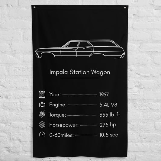 Chevrolet Impala Station Wagon 1967 car silhouette spec flag - White Brick Wall