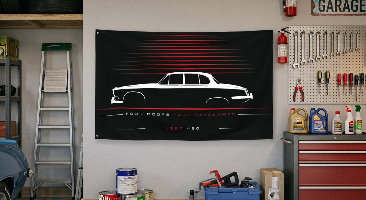 Jaguar 420 1967 car silhouette flag - Garage Wall