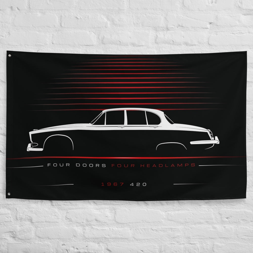 Jaguar 420 1967 car silhouette flag - White Brick Wall