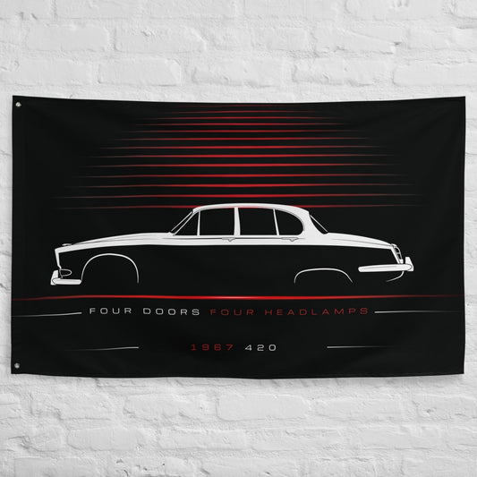 Jaguar 420 1967 car silhouette flag - White Brick Wall
