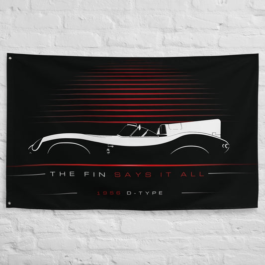 Jaguar D-Type 1956 car silhouette flag - White Brick Wall
