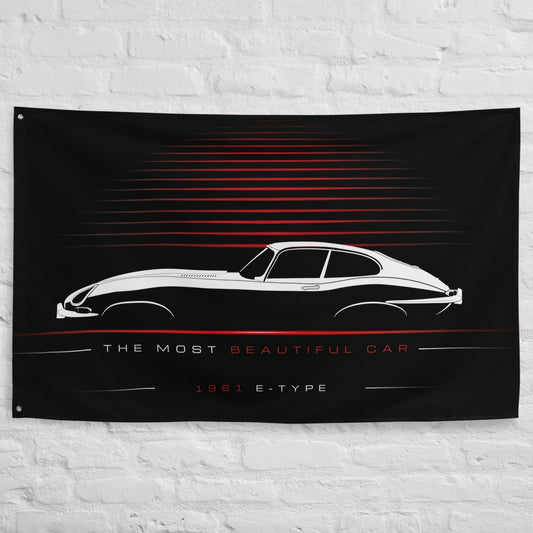 Jaguar E-Type 1961 car silhouette flag - White Brick Wall