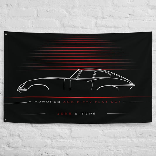 Jaguar E-Type 1965 car silhouette flag - White Brick Wall