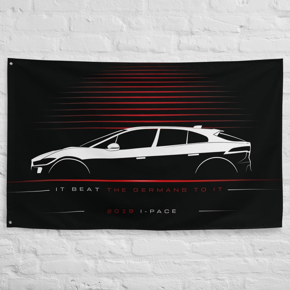 Jaguar I-Pace 2019 car silhouette flag - White Brick Wall