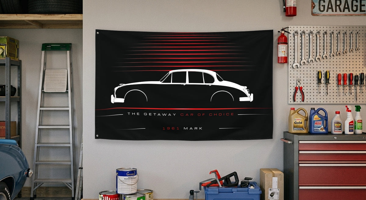 Jaguar Mark II 1961 car silhouette flag - Garage Wall