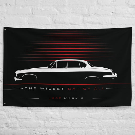 Jaguar Mark X 1962 car silhouette flag - White Brick Wall