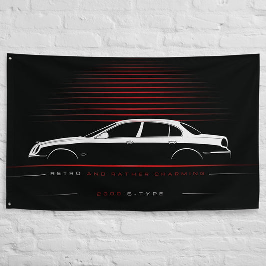 Jaguar S-Type 2000 car silhouette flag - White Brick Wall