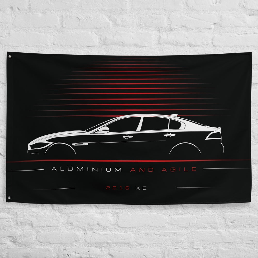 Jaguar XE 2016 car silhouette flag - White Brick Wall