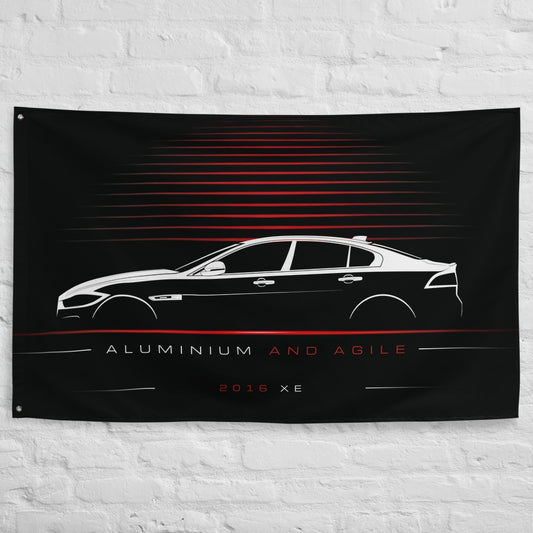 Jaguar XE 2016 car silhouette flag - White Brick Wall