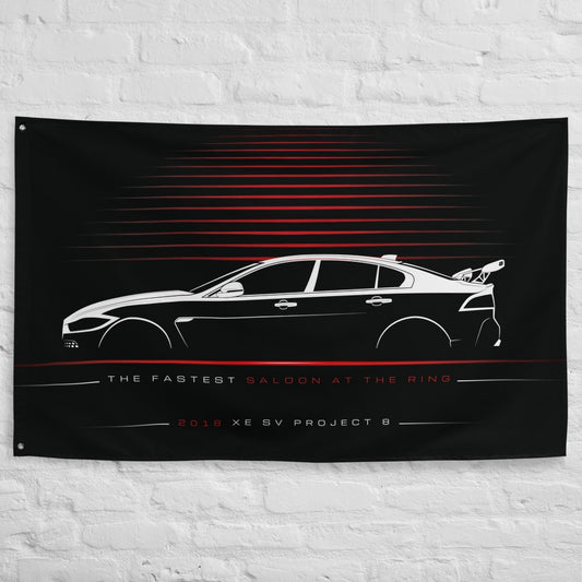 Jaguar XE SV Project 8 2018 car silhouette flag - White Brick Wall