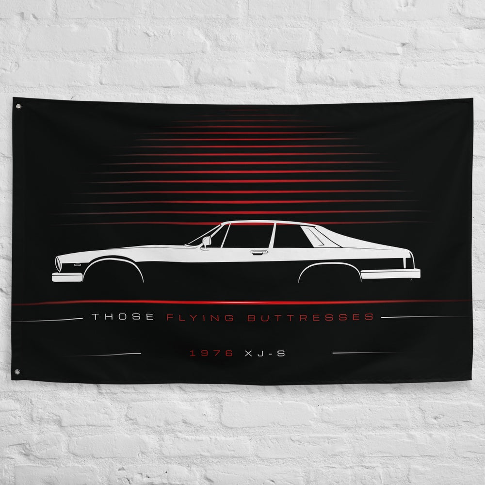 Jaguar XJ-S 1976 car silhouette flag - White Brick Wall