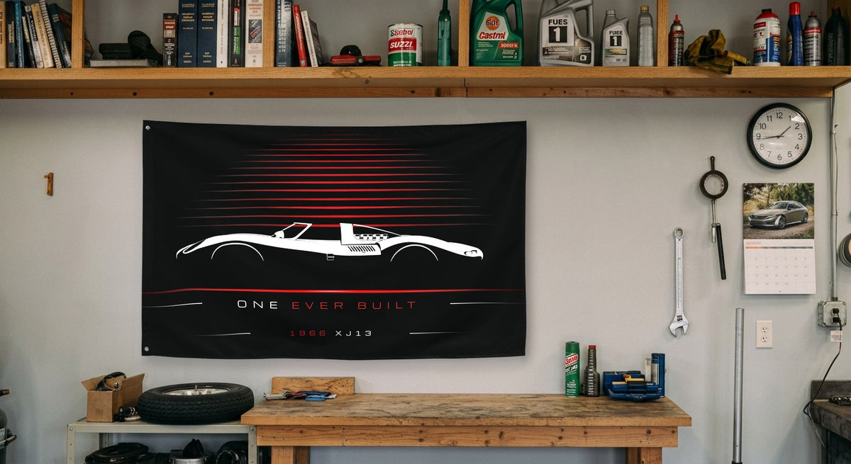 Jaguar XJ13 1966 car silhouette flag - Garage Workbench