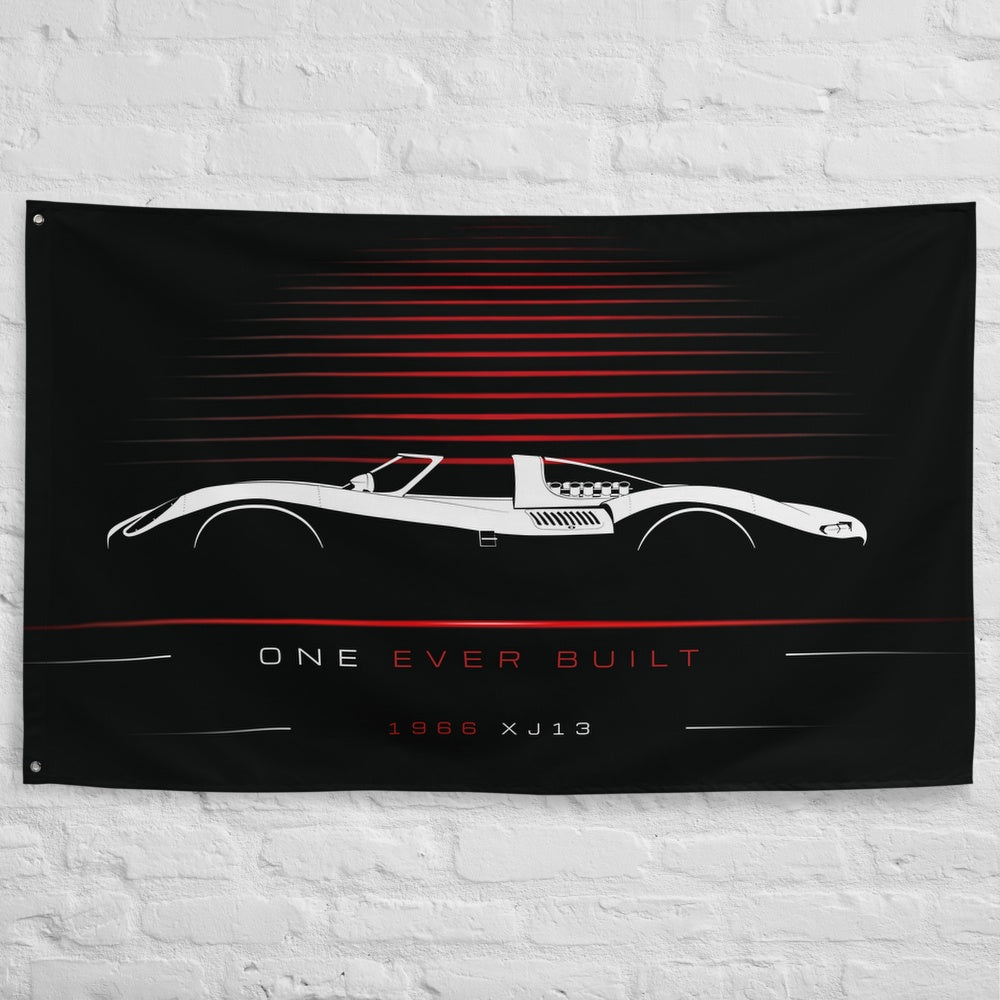 Jaguar XJ13 1966 car silhouette flag - White Brick Wall
