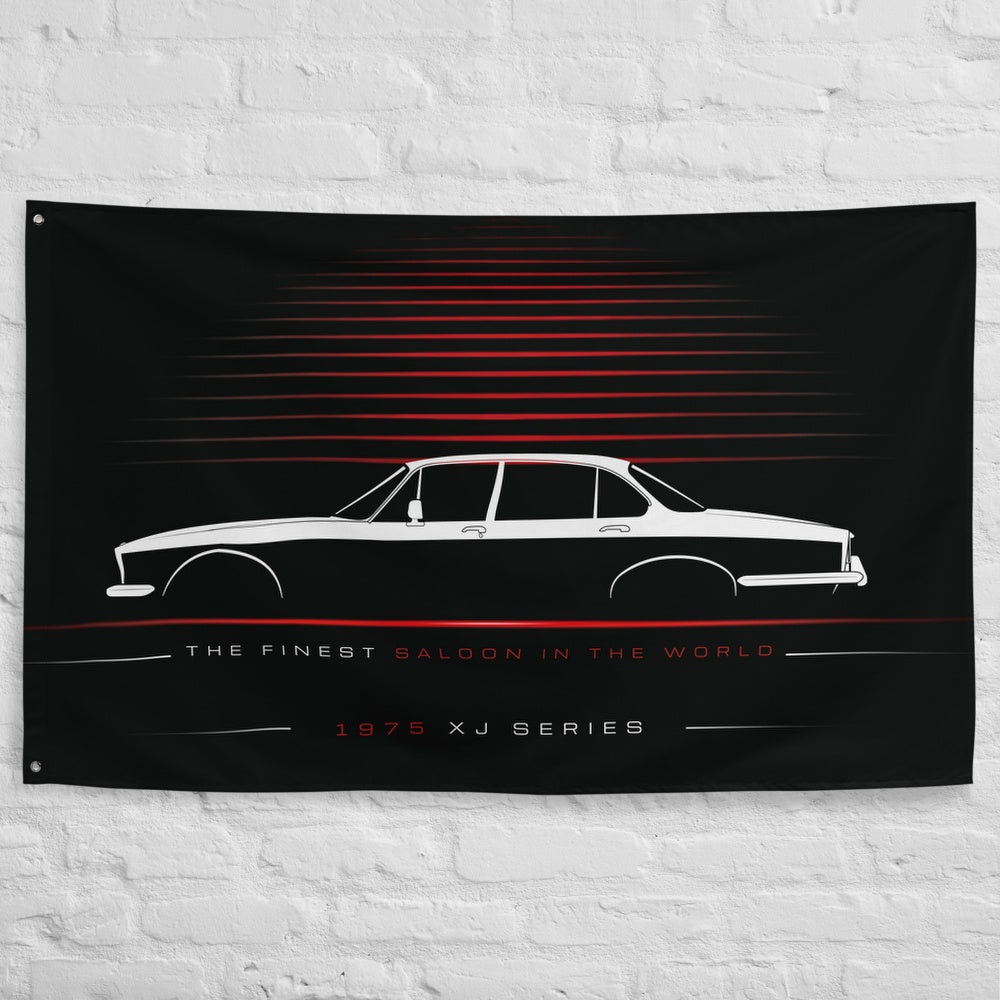 Jaguar XJ Series II 1975 car silhouette flag - White Brick Wall