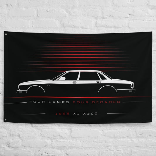 Jaguar XJ X300 1995 car silhouette flag - White Brick Wall