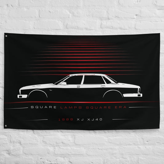 Jaguar XJ XJ40 1988 car silhouette flag - White Brick Wall