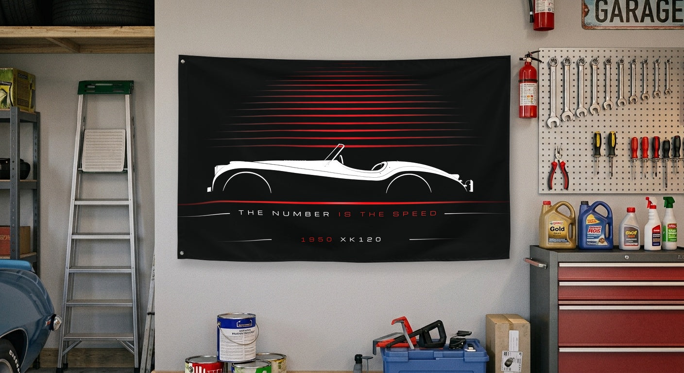 Jaguar XK120 1950 car silhouette flag - Garage Wall