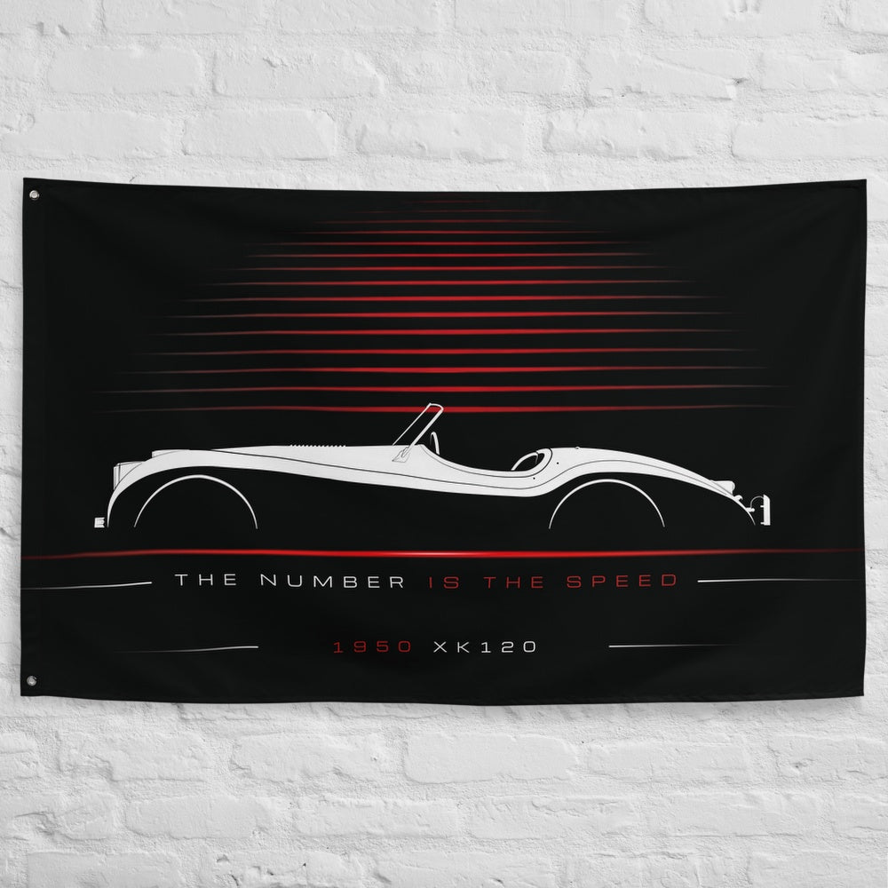 Jaguar XK120 1950 car silhouette flag - White Brick Wall
