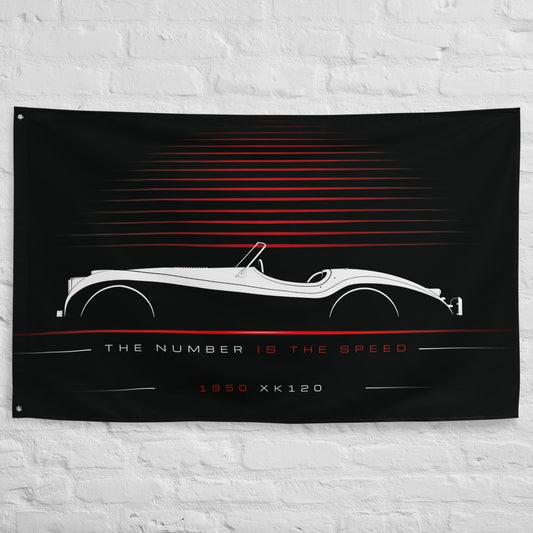 Jaguar XK120 1950 car silhouette flag - White Brick Wall